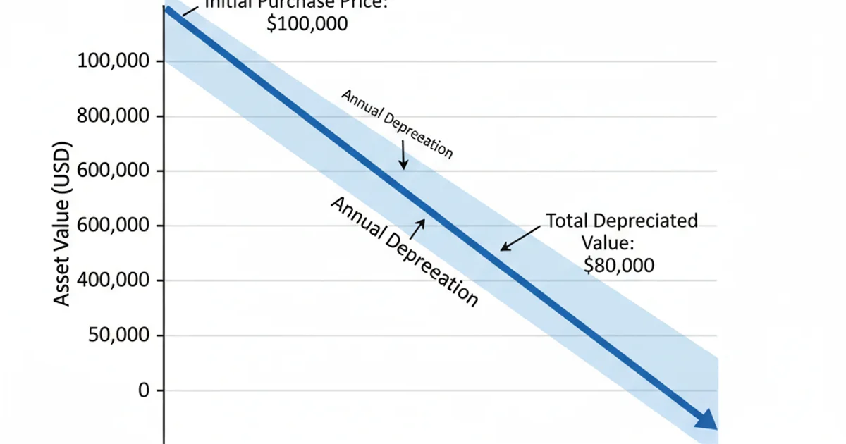 A line graph showing the declining value of an asset over several years due to depreciation.