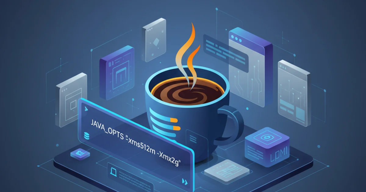 Illustration of a Java coffee cup with memory blocks around it, symbolizing JVM memory management.