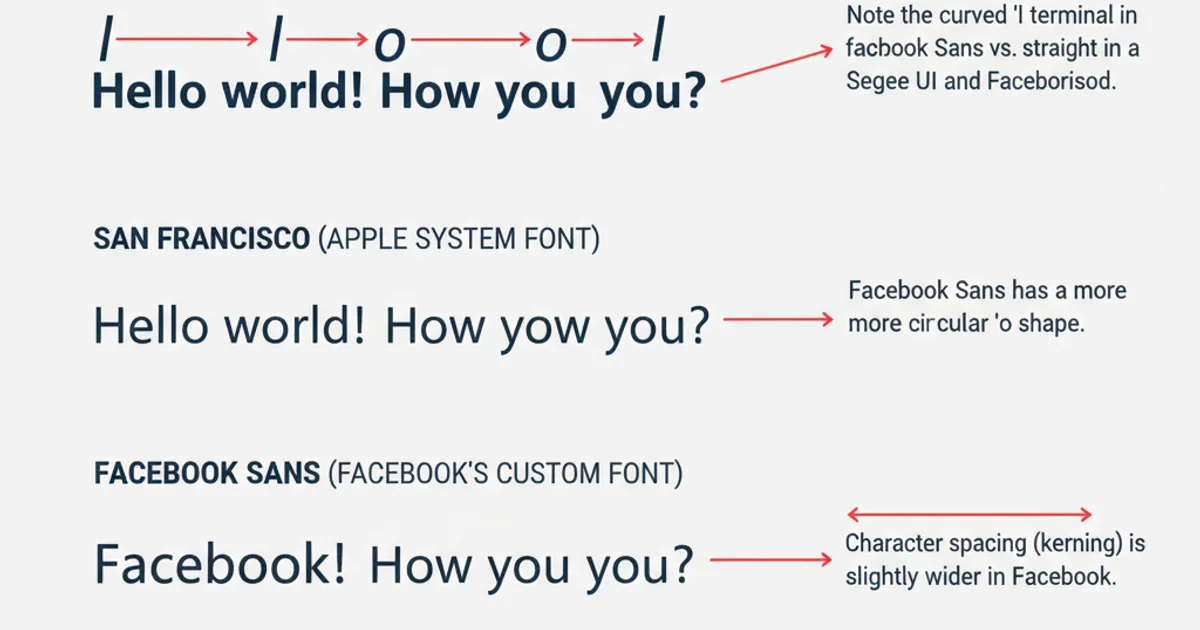 Comparison of text rendered in Segoe UI, San Francisco, and Facebook Sans, highlighting subtle differences in character shapes and spacing.