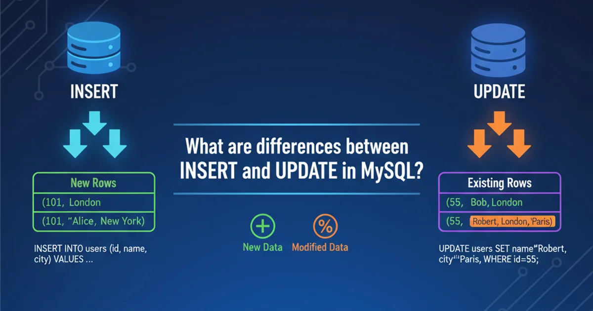 Hero image for What are differences between INSERT and UPDATE in MySQL?