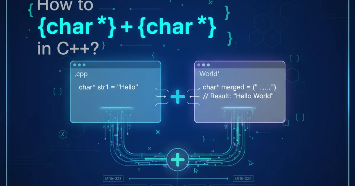 Illustration of C++ code snippets merging character arrays