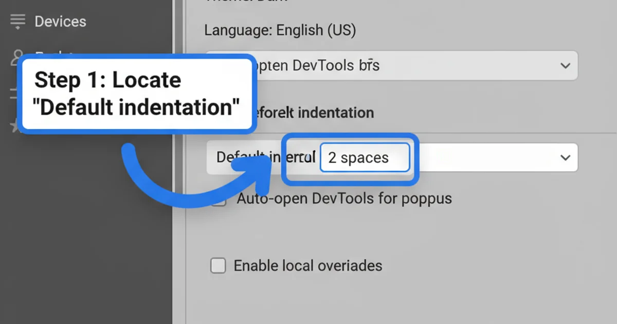 Screenshot of Chrome DevTools settings panel with 'Default indentation' dropdown highlighted