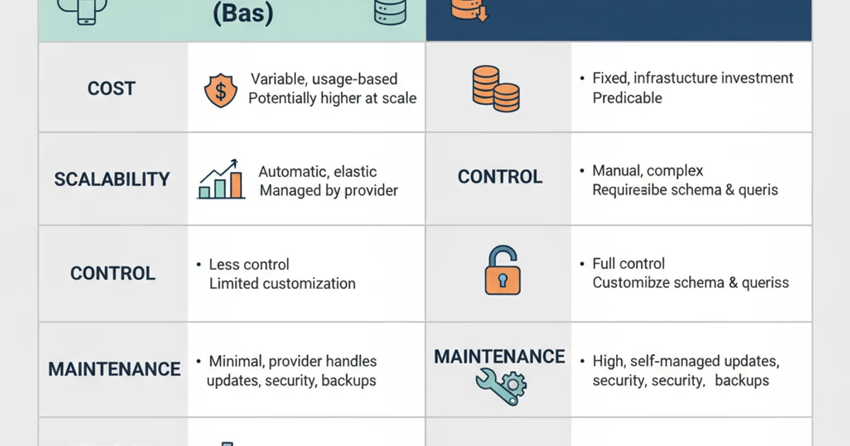 Table comparing BaaS and SQL server across various criteria like cost, scalability, and control