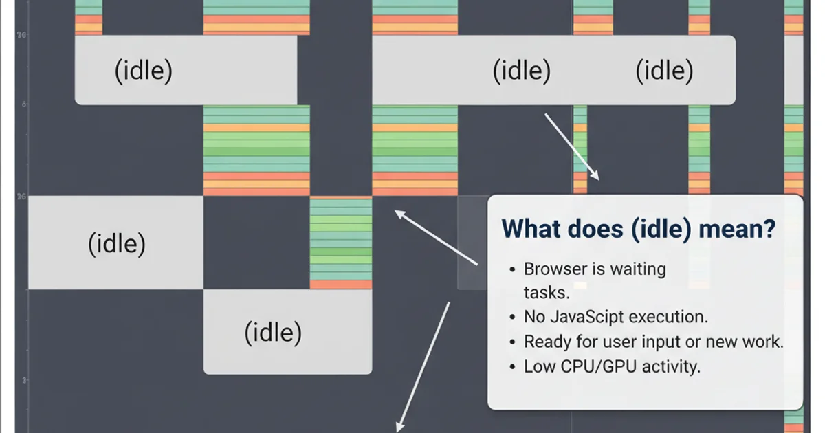 Screenshot of Chrome DevTools Performance panel showing a flame chart with various tasks and prominent (idle) sections.