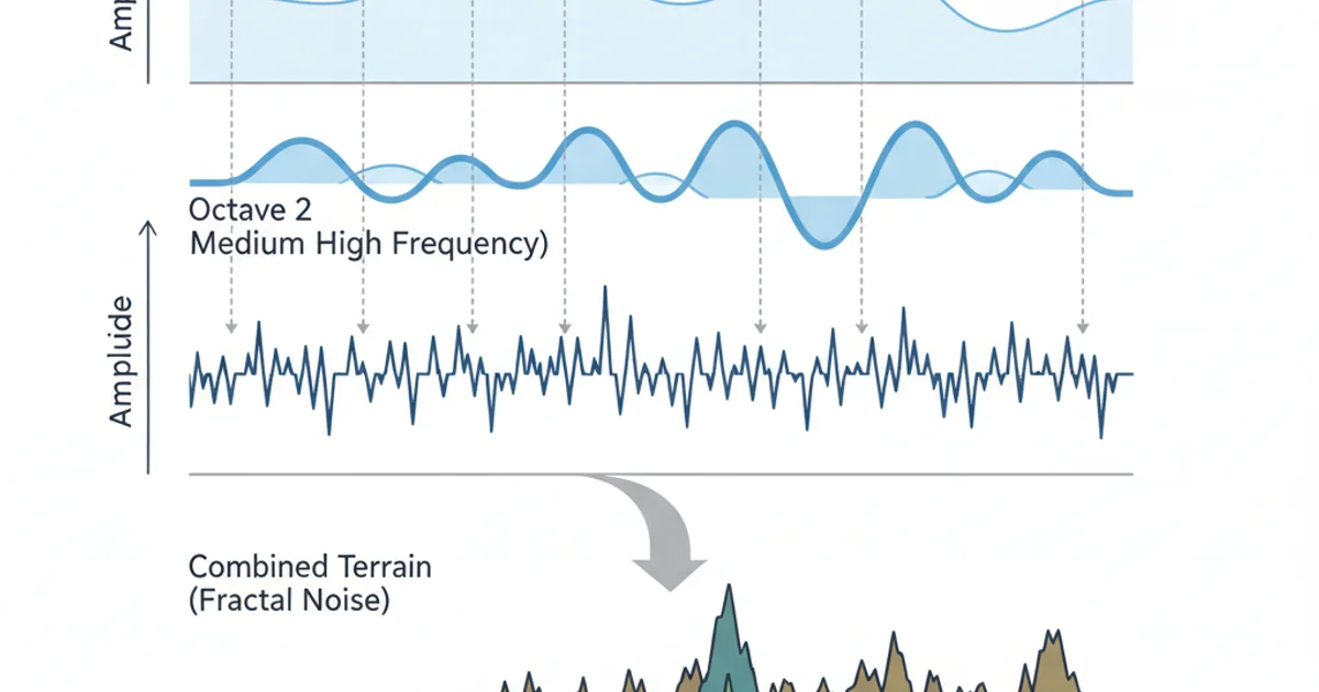 Diagram showing how multiple octaves of Perlin noise combine to form complex terrain