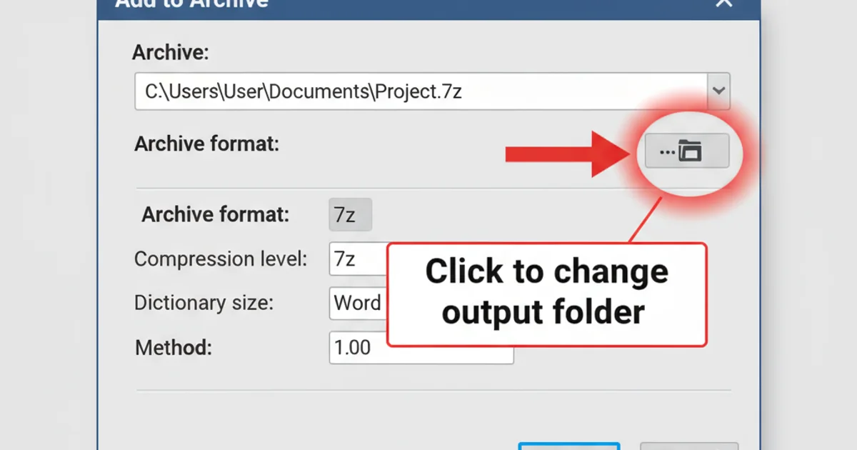 Screenshot of the 7-Zip 'Add to Archive' dialog with the '...' button highlighted next to the archive path field.