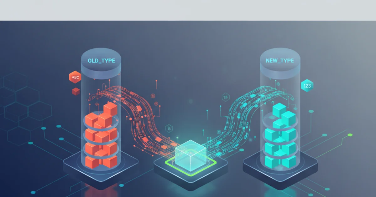 Abstract illustration of database columns being modified, with data flowing between them, representing data type alteration in SQLite.