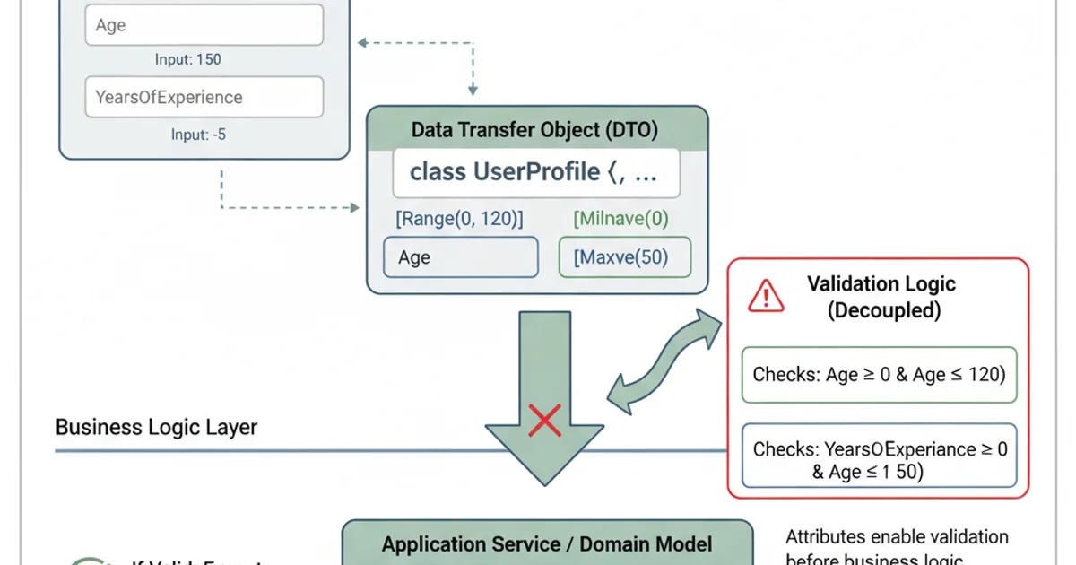 Conceptual diagram showing how validation attributes decouple validation logic from business logic.