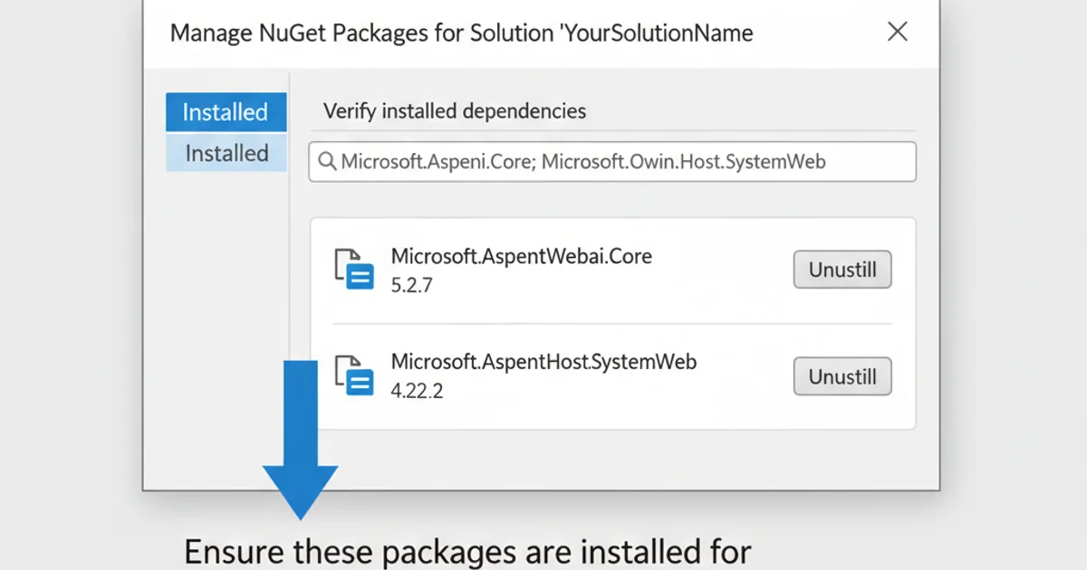 Screenshot of NuGet Package Manager showing installed packages