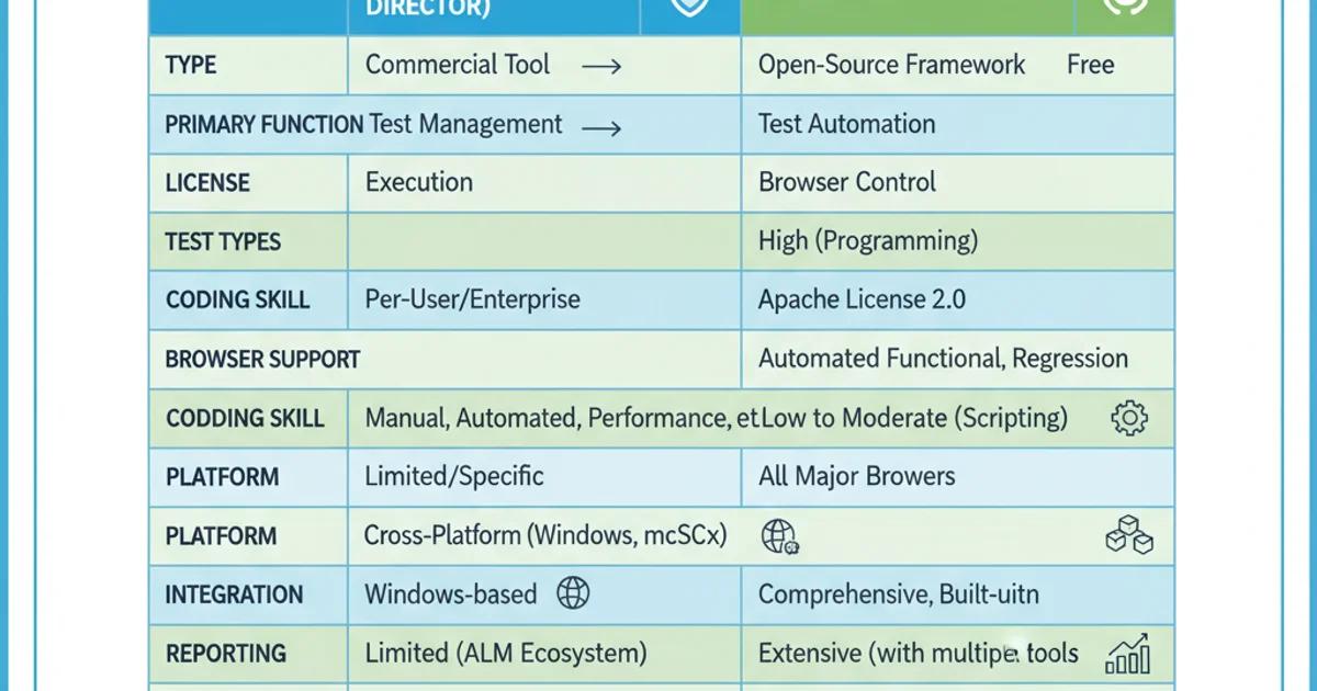 Table comparing Mercury Test Director and Selenium across various criteria