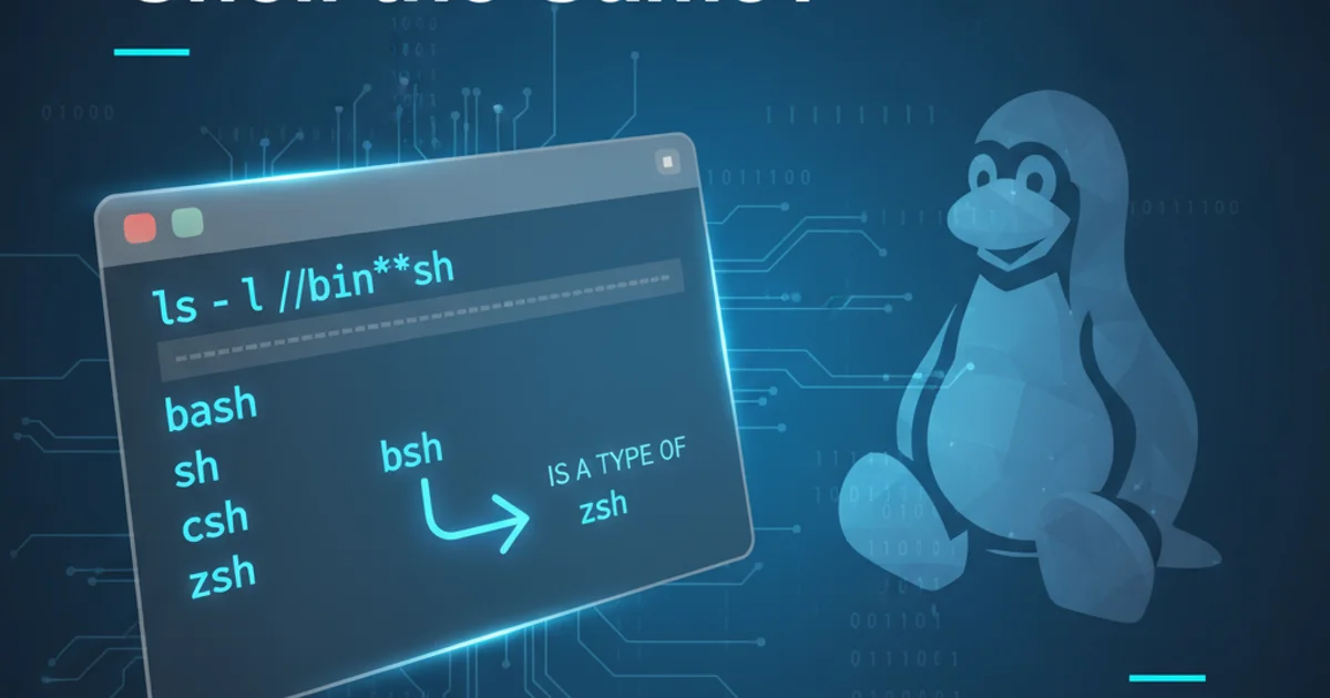 A stylized terminal window displaying 'Bash' and 'Shell' commands, with a Linux penguin logo in the background, illustrating the relationship between them.