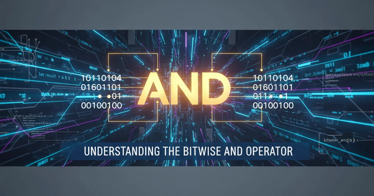 Abstract illustration of binary digits (0s and 1s) with a glowing 'AND' symbol in the center, representing bitwise operations.