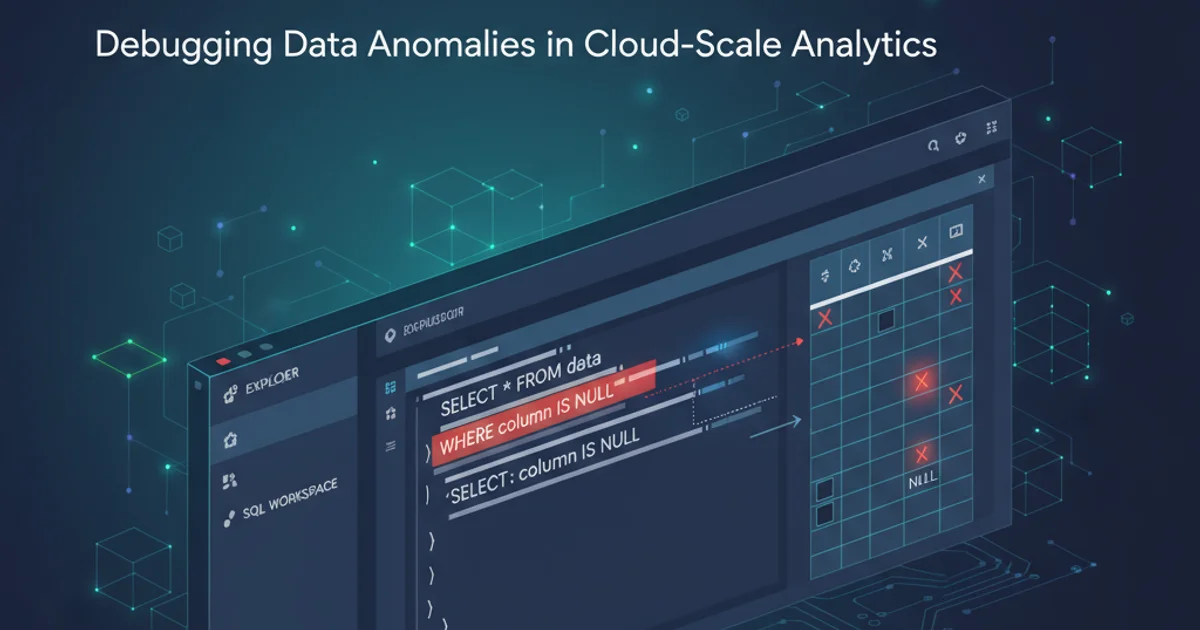 Abstract illustration of data points, some missing or null, within a BigQuery interface.