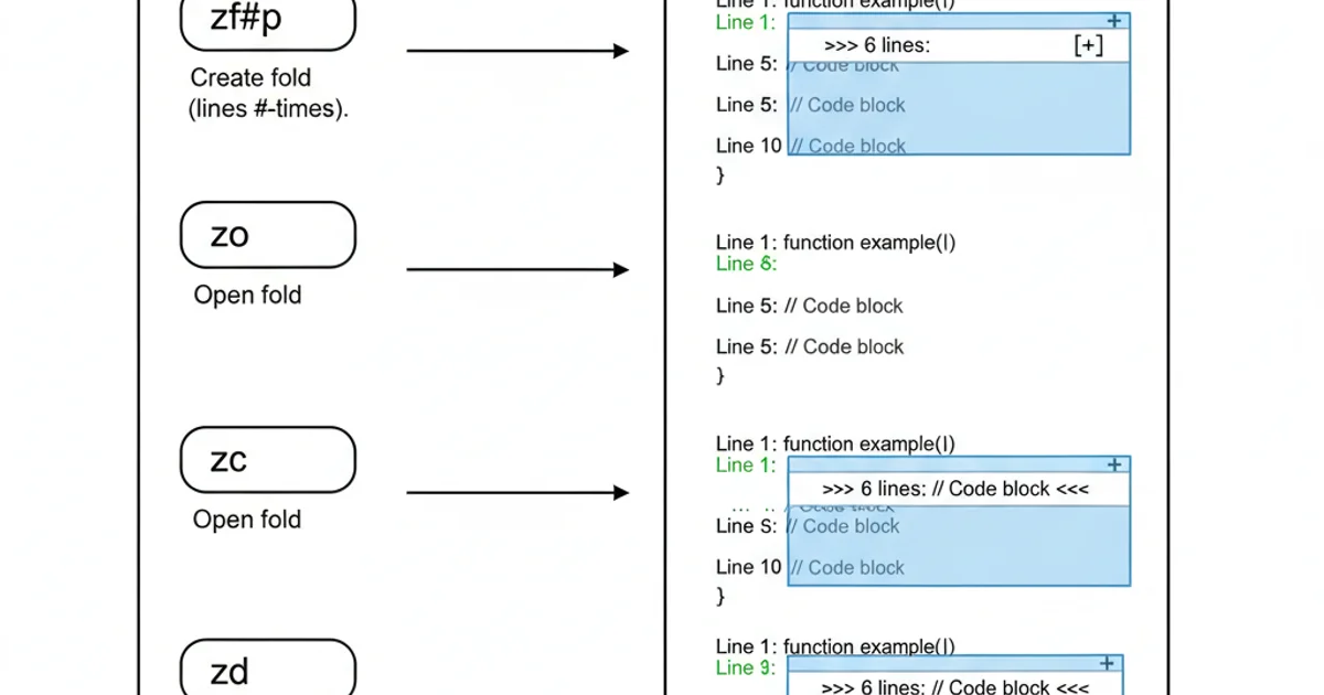 Diagram showing common Vim folding commands and their effects