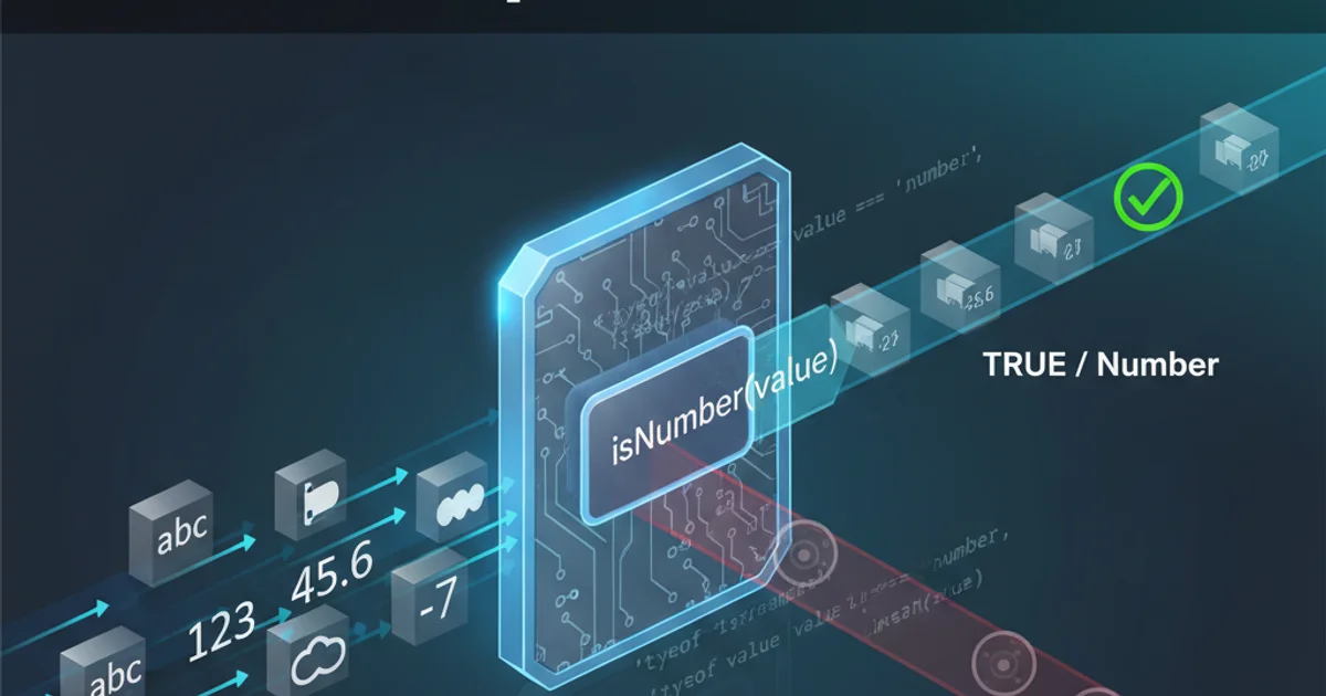 Abstract illustration of data types flowing into a filter, symbolizing number validation in JavaScript.