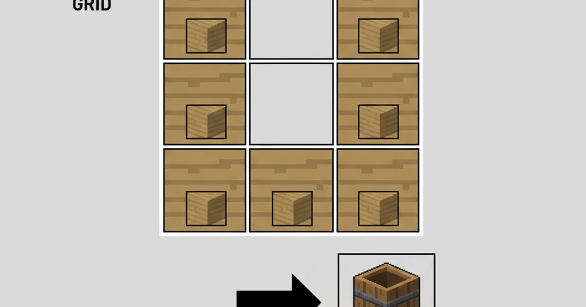 Minecraft crafting recipe for a composter, showing seven wooden slabs arranged in a U-shape on a 3x3 crafting grid.