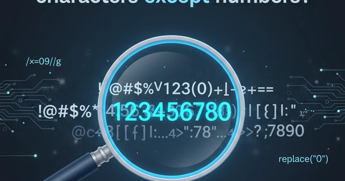A magnifying glass hovering over a string of mixed characters, highlighting only the numbers, representing regex filtering.