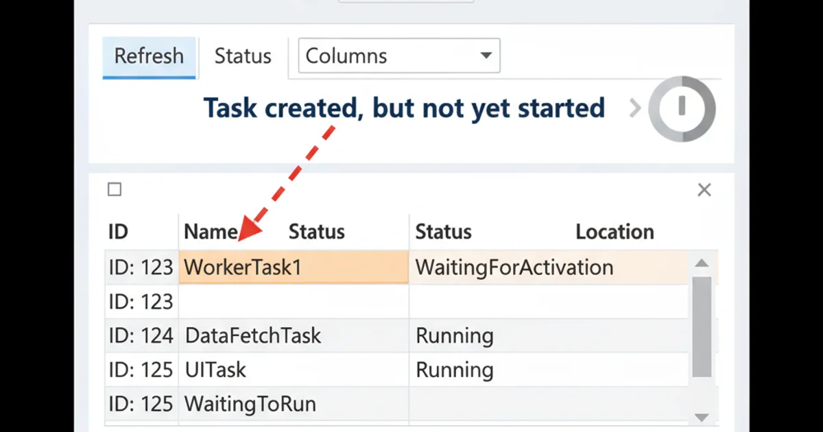 Screenshot of Visual Studio's Tasks window showing task statuses