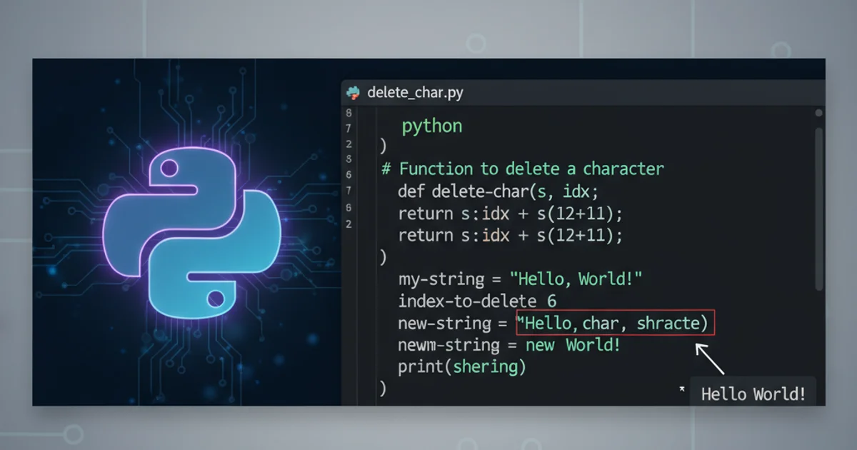 Python code snippet showing string manipulation with characters being removed