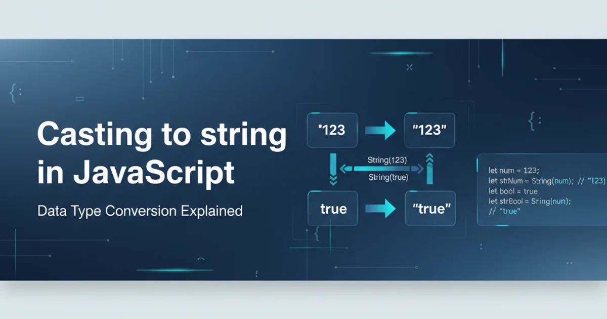 Abstract illustration of data types converting to strings, with '123' becoming '"123"' and 'true' becoming '"true"'.