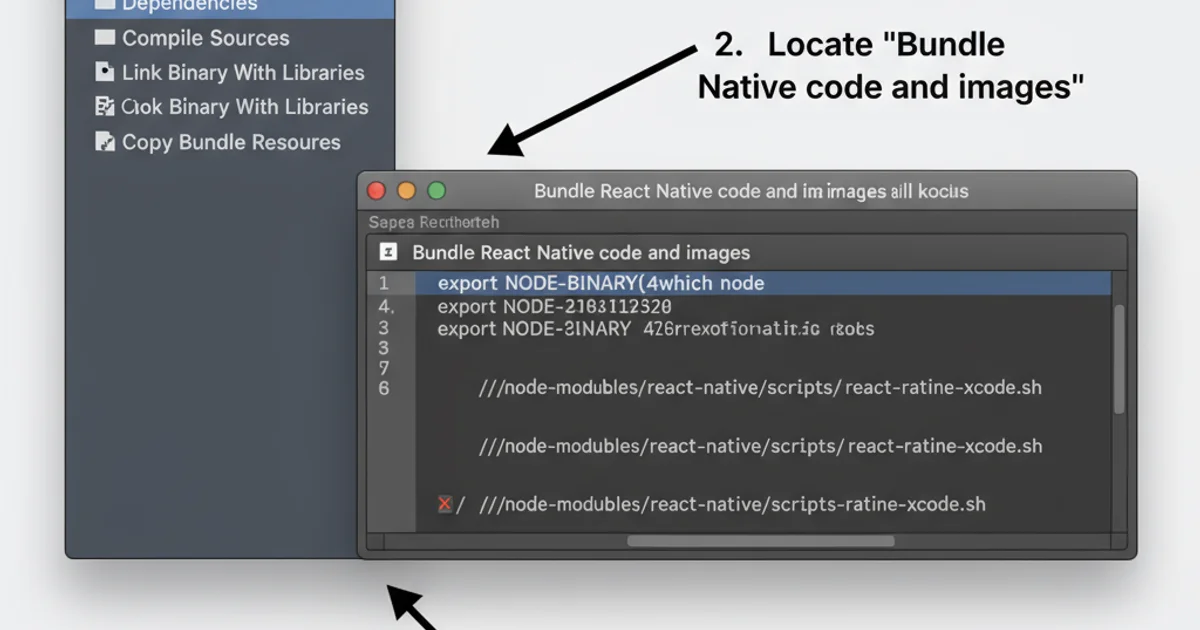 Screenshot of Xcode's Build Phases showing the 'Bundle React Native code and images' script.