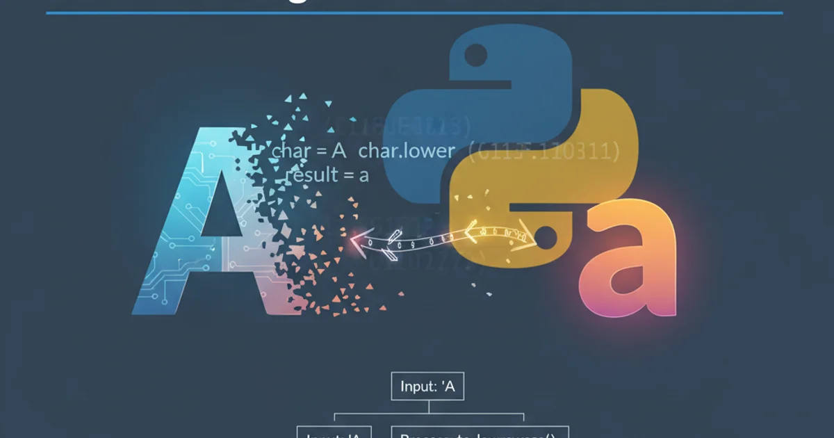 Illustration of a character 'A' transforming into 'a' with Python logo in the background.