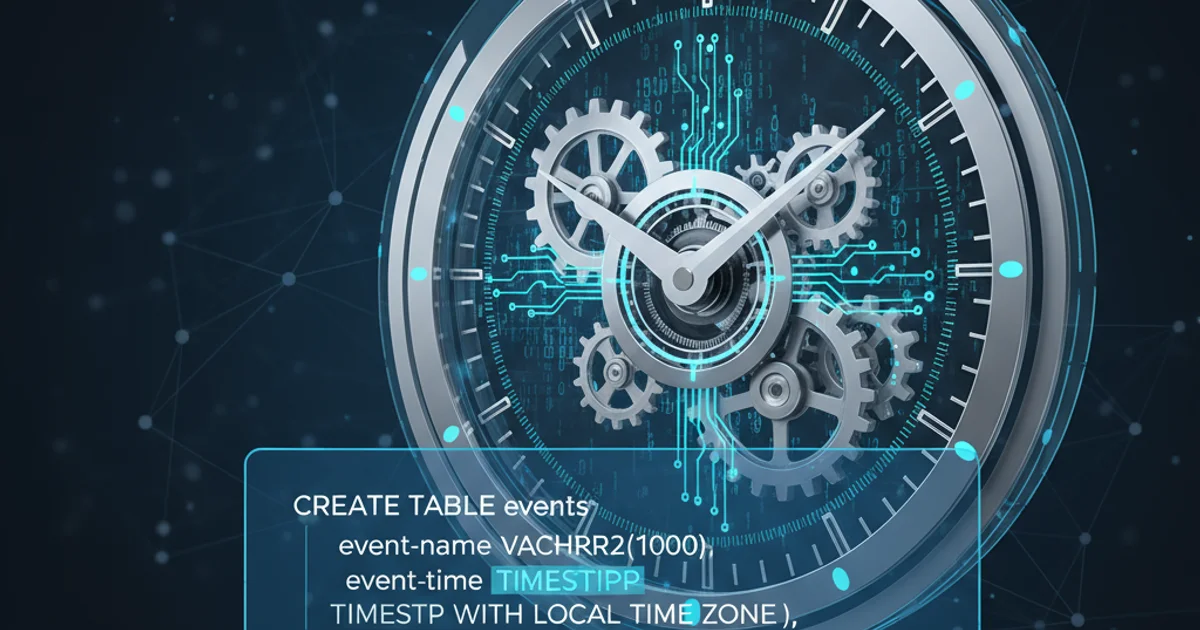 A clock face with gears, representing time data management in a database.