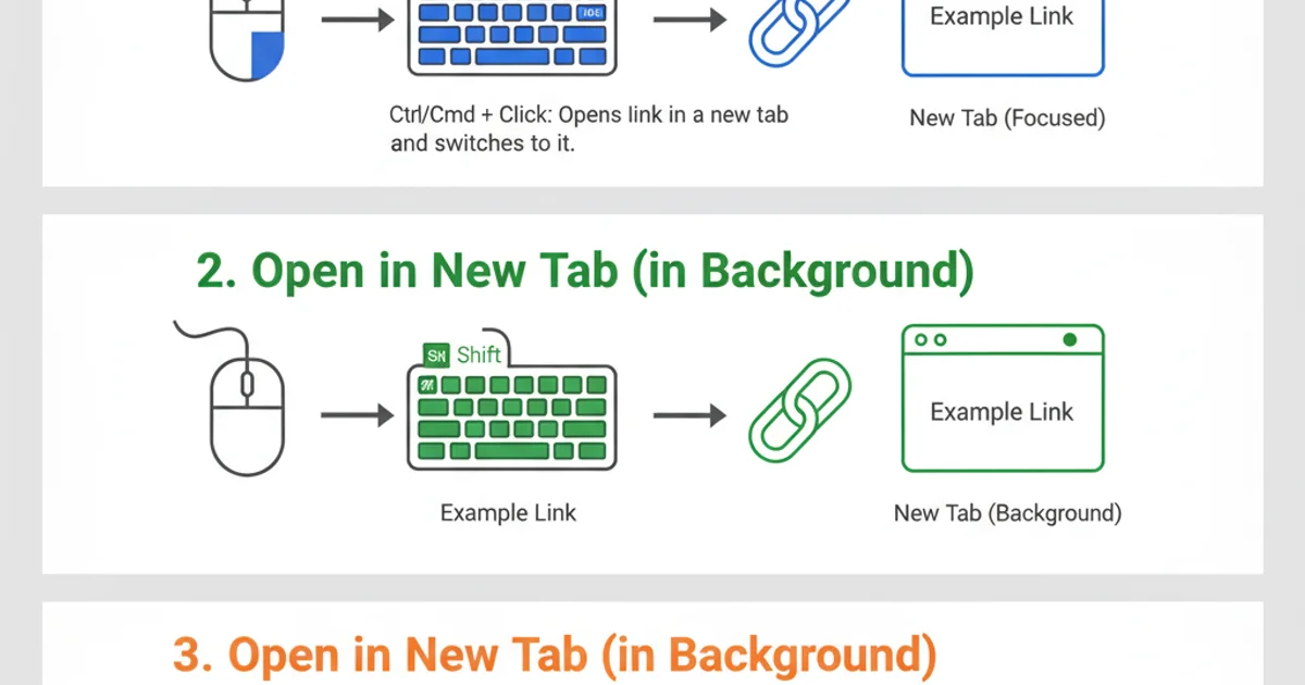 Diagram showing different mouse and keyboard combinations for opening links in Chrome.