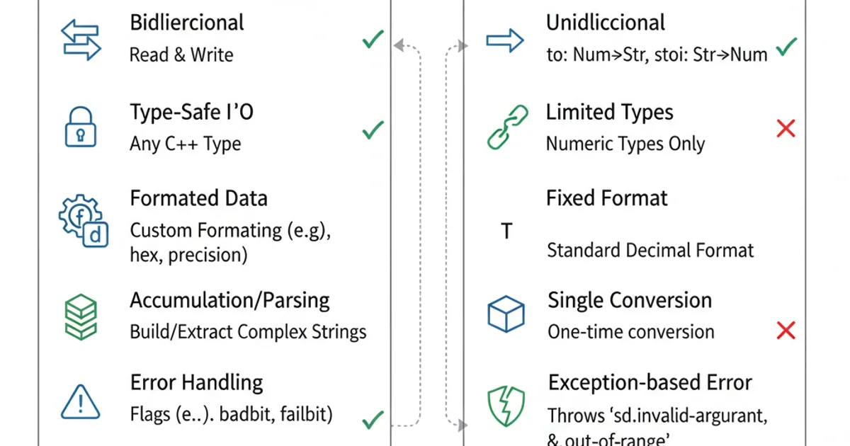 Comparison table showing features of stringstream vs. to_string/stoi.