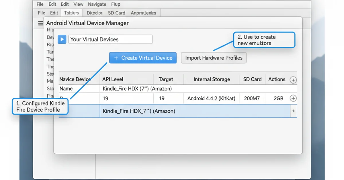 Screenshot of Android Studio's AVD Manager showing a configured virtual device.