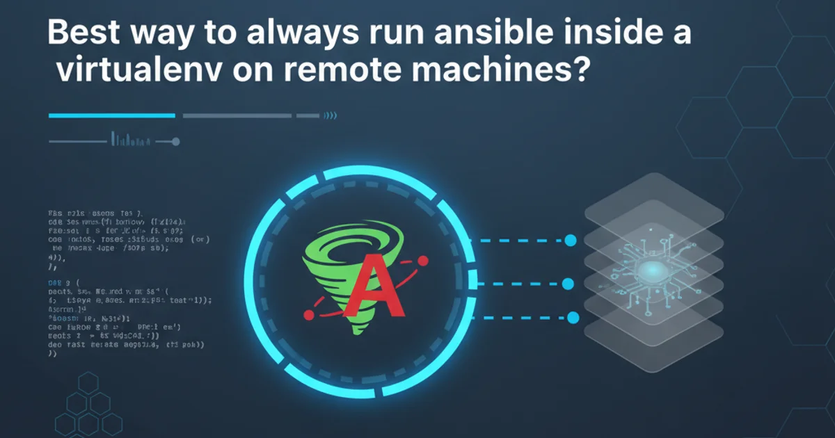 Abstract illustration of a virtual environment icon with Ansible logo, symbolizing isolated execution.