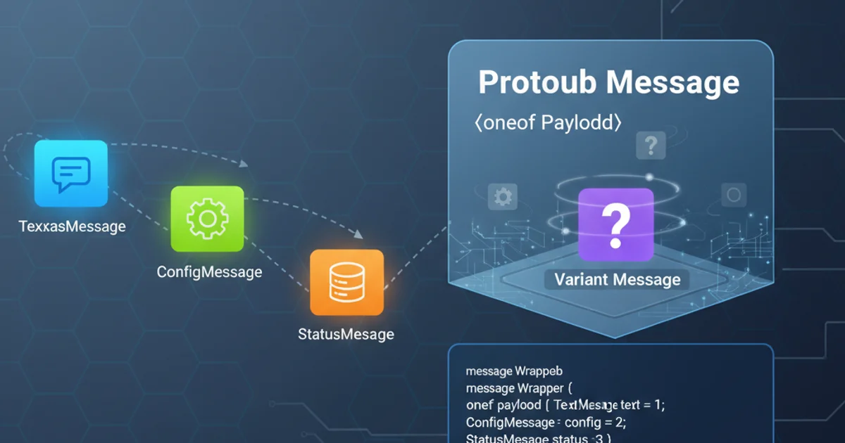 Illustration of different message types flowing into a single protobuf message, representing the 'oneof' concept.