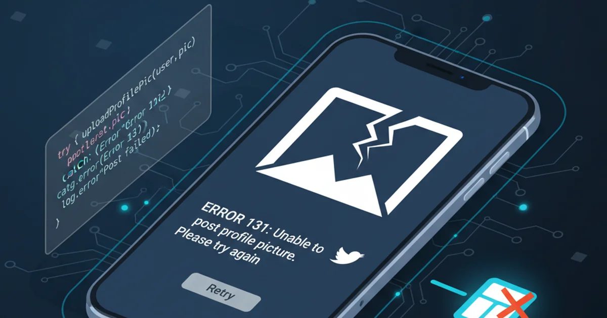 Illustration of a smartphone screen displaying a Twitter error message with a broken image icon.