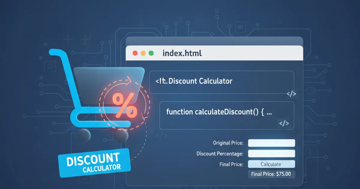 Illustration of a shopping cart with a percentage discount tag, symbolizing a discount calculator.